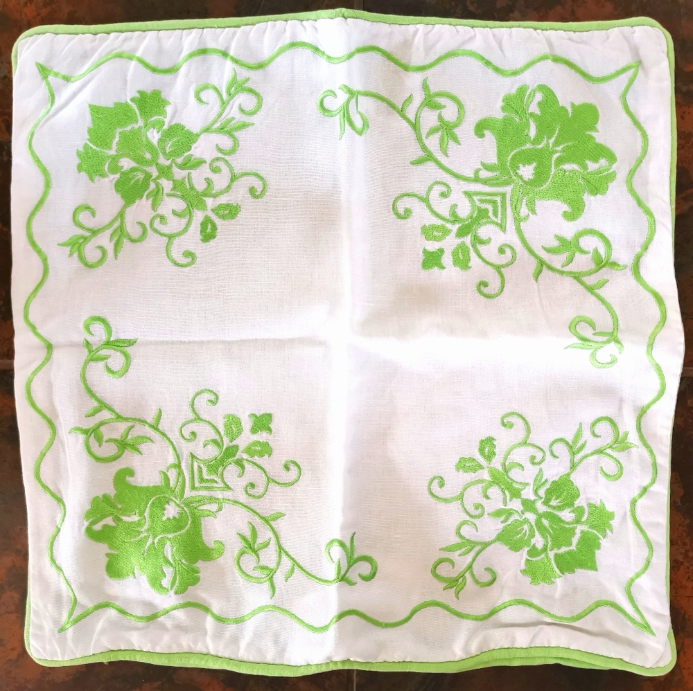 2 boho throw-pillow covers lime-green embroidered
